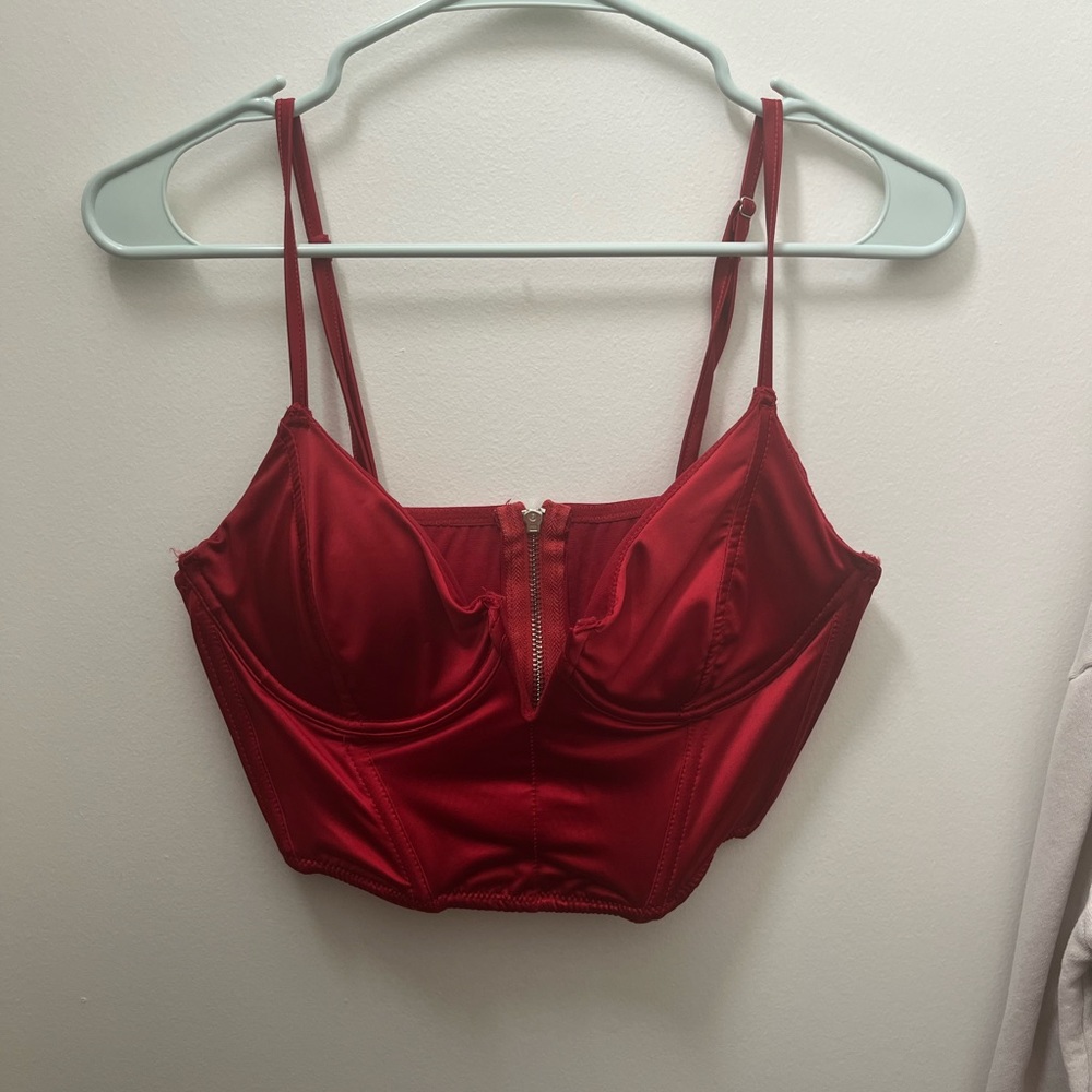Garage satin zip back corset top SIZE M